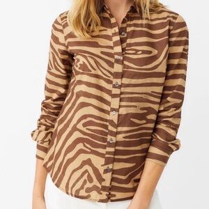 New J.McLaughlin Lois Long Sleeve Cotton Button-Down Shirt Medium Featherweight